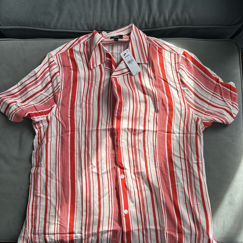 Express Red and White Striped Casual Shirt